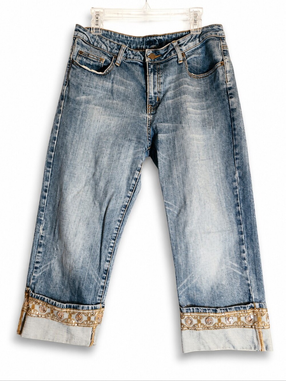 Apt. 9 Osaka Wash Embellished Capri Jeans Size 12 Sequin Cuff Denim